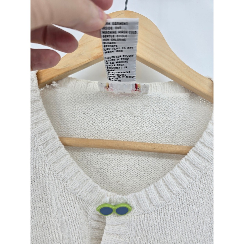 Talbots Cardigan Sweater Women Small Cream Beach Theme Embroidery Sunglasses 90s - Picture 5 of 9